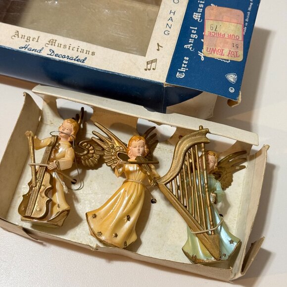 Vintage Trio Plastic Musical Christmas Angels Made Hong Kong Original Box - Picture 3 of 6